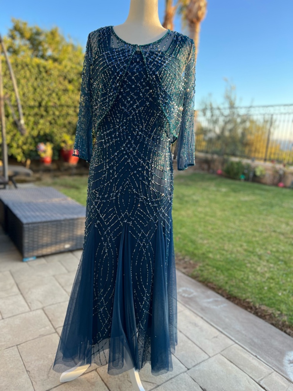 Elegant Beaded Navy Evening Dress